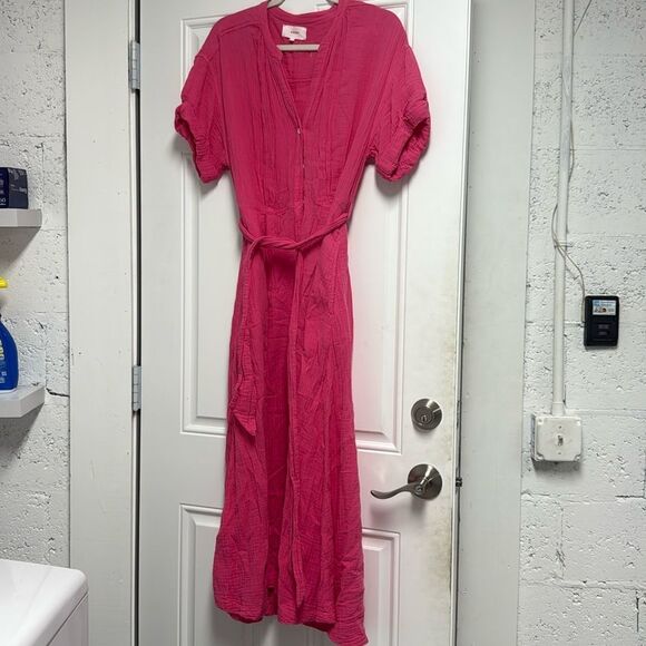 XiRENA Pink Button Down Sundress with Cap Sleeves Medium WORN ONCE - Picture 1 of 5